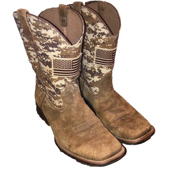 Ariat Kids Patriot Camo Boot Youth Size 4.5 Mocha Sand Leather Style 10019913 - Picture 1 of 8